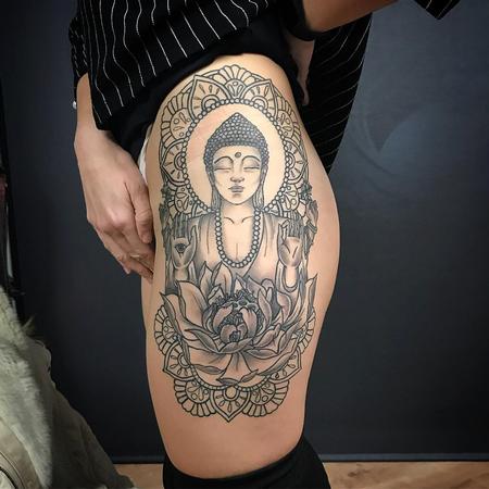 Tattoos - Blackwork Buddah with Mandalas and Flower - 131591