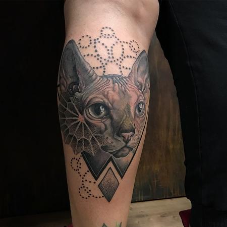 Tattoos - Realistic Sphinx Cat With Geometric Details - 131811