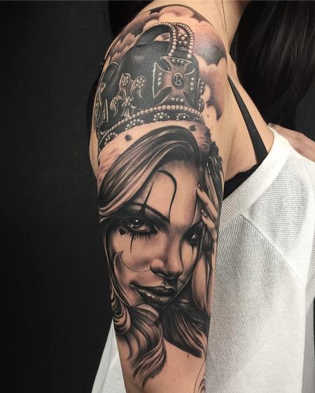 Tattoos - Girl/crown/black and grey - 132528