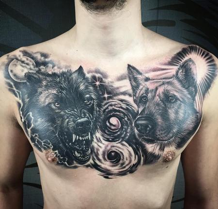 Tattoos - Wolf/dog black and grey - 132638