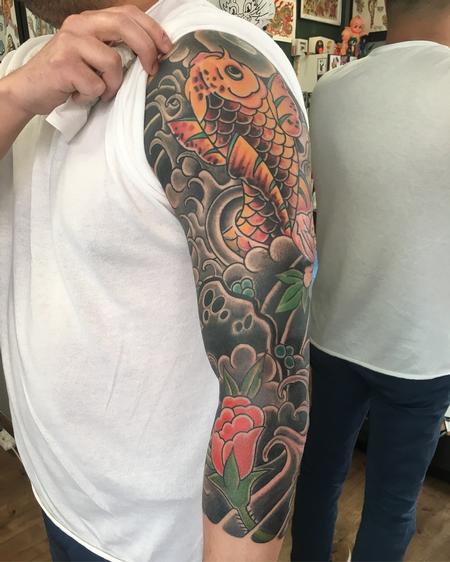 Delfoco - Japanese 3/4 sleeve / Ko carp and flowers