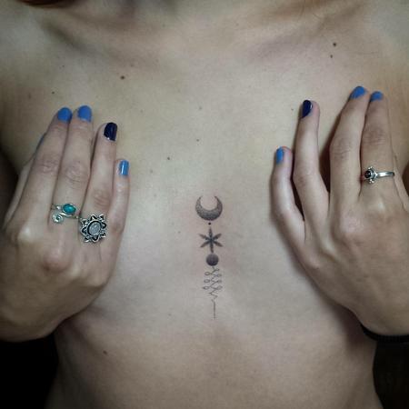 Tattoos - Dotwork Moon Unalome - 128494