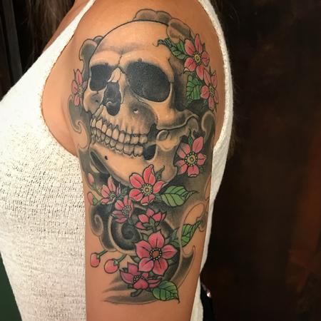 Tattoos - Skull/cherry flower - 132455