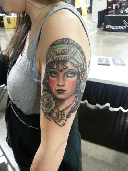 Nate Beavers - traditional gypsy girl tattoo