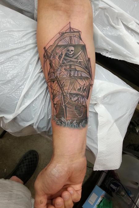Nate Beavers - pirate ship tattoo