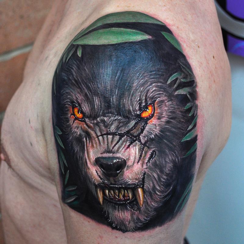 Venetian Tattoo Gathering : Tattoos : Blackwork : Color Wolf Portrait Tattoo