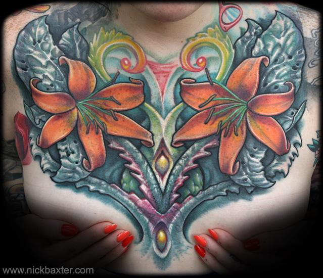 Emerald Isle Tattoo Sessions : Tattoos : Body Part Chest Tattoos for Women  : Orange Lillies
