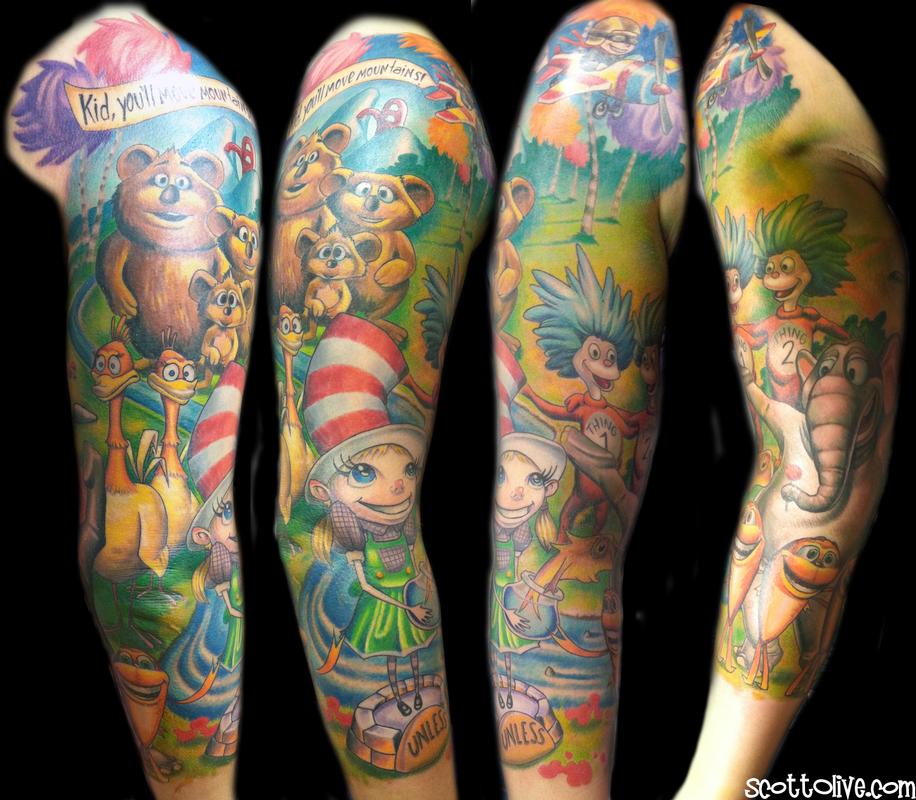 Dr Seuss Sleeve by Scott Olive Tattoos