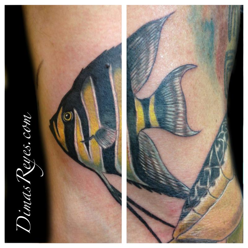 Color Angelfish tattoo by Dimas Reyes Tattoos