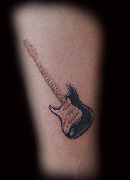 Tattoos - Tiny guitar on a tiny calf 2' tall - 73847