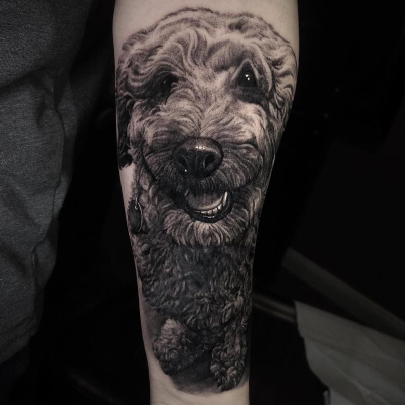 Poodle Dog Portrait by Carlos Rojas TattooNOW