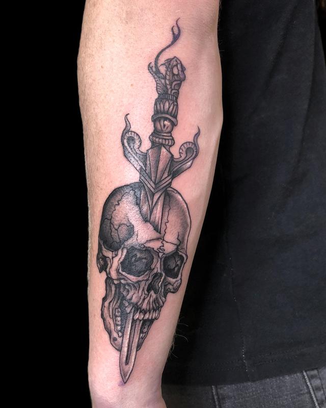 Brennan Walker Skull and Dagger Tattoo by Brennan Walker: TattooNOW