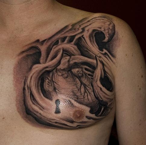 black and grey anatomical heart tattoo by oak adams tattoonow black and grey anatomical heart tattoo by oak adams tattoonow
