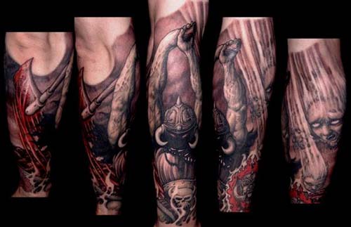 Paul Booth - Horned demon with battle axe tattoo