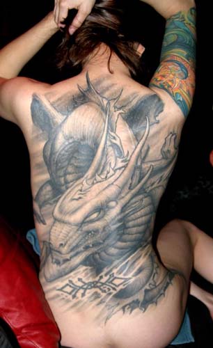 Tattoos - Winged dragon full back tattoo - 28920