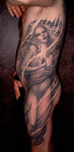 Paul Booth - Black and gray woman full side tattoo