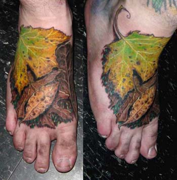 Paul Booth - Autumn leaves color foot tattoo
