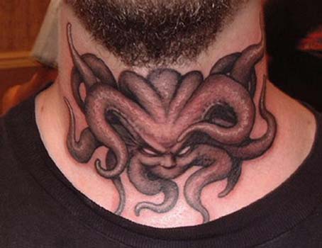 Tattoos - Demon tattoo on throat - 28940