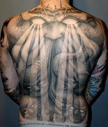 Tattoos - Crown of thorns demon back piece tattoo - 28914