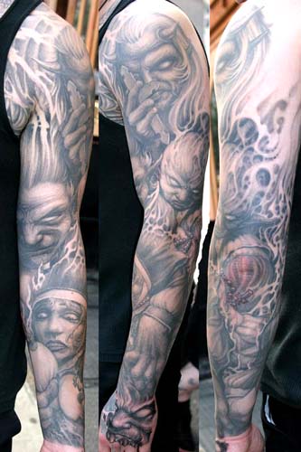Paul Booth - Demons and nun sleeve tattoo