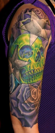 Phil Young - Skull and Roses half-sleeve