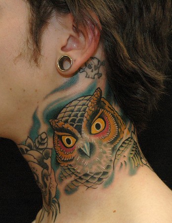 Tattoos Russ Abbott Owl Neck click to view large image