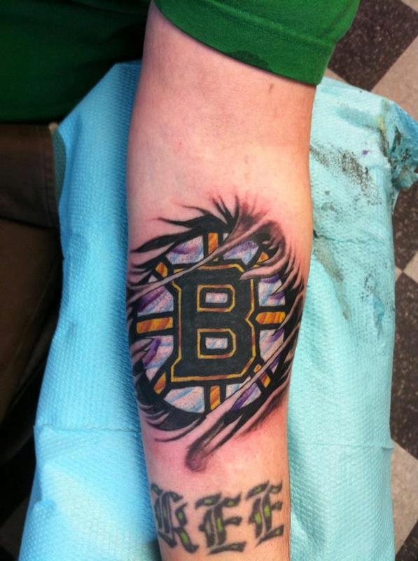 boston bruins logo ripped skin by Raphael Barros TattooNOW