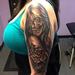 Tattoos - black and grey half skull face lady  - 75007