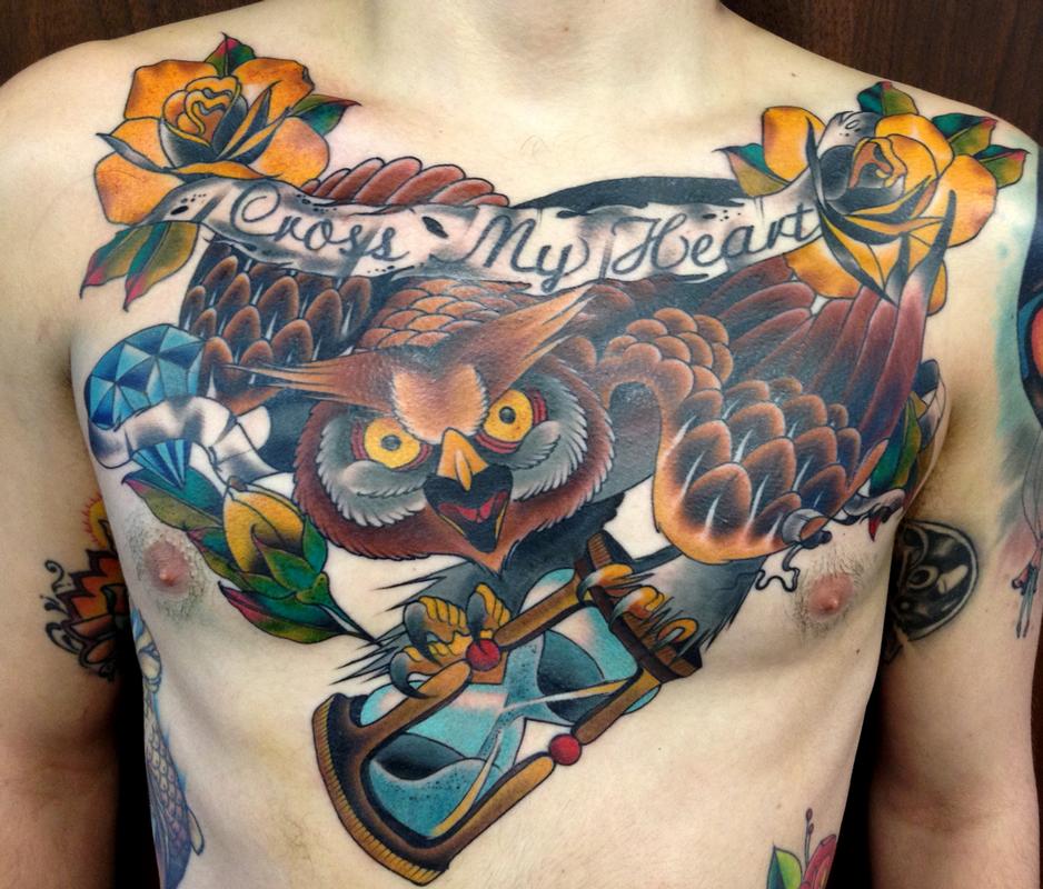 owl chest tattoo outline