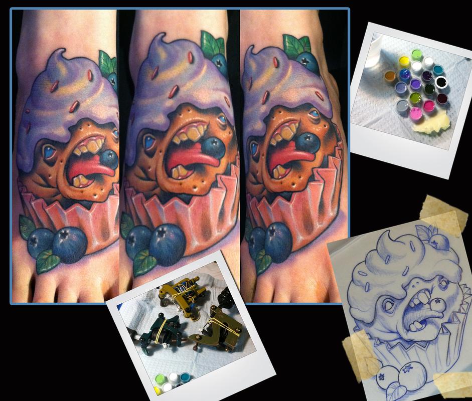 blueberry cupcake monster tattoo by scotty munster tattoonow blueberry cupcake monster tattoo by scotty munster tattoonow
