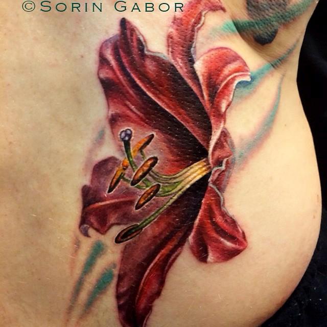 realistic color flower tattoo lower lily deail by sorin gabor realistic color flower tattoo lower lily deail by sorin gabor