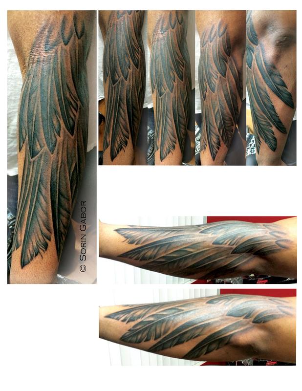 Feather half sleeve by Sorin Gabor Tattoos