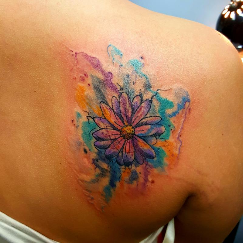 Watercolor Daisy/Flower by Cameron Scott TattooNOW