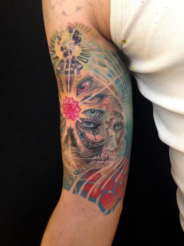 psychedelic sleeve in progress by Dennis Wehler: TattooNOW