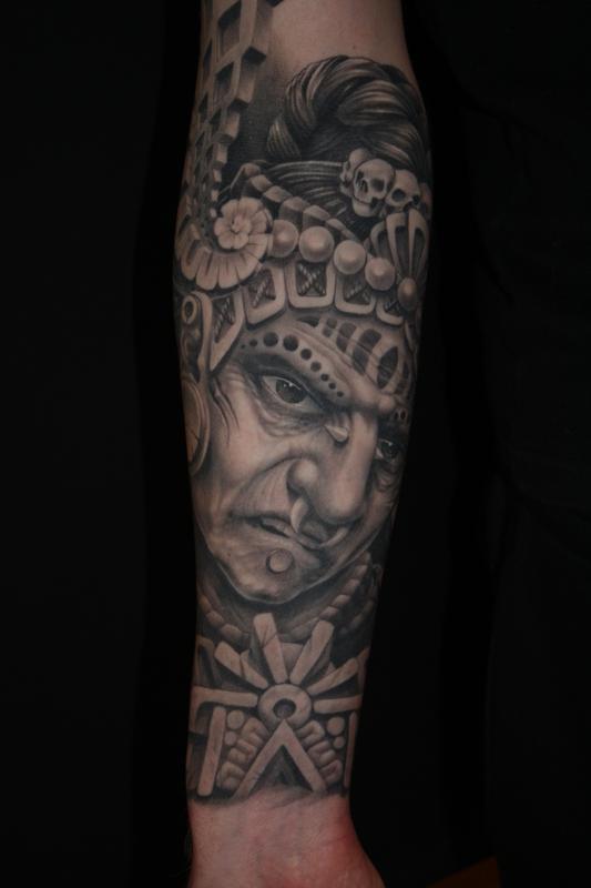 Maya indian theme in progress by Dennis Wehler TattooNOW