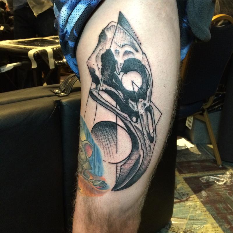 Flamingo skull by Chuck Day Tattoos