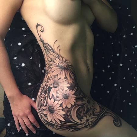 Tattoos - flowers on hip - 95891