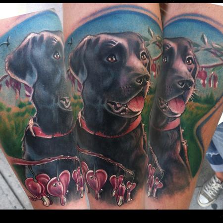 Tattoos - dog portrait with bleeding hearts - 78155