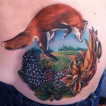 Tattoos - Custom jumping fox with blackberries - 73364