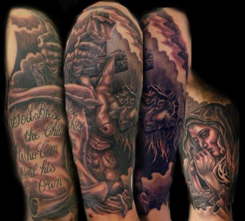 half sleeve religious tattoo designs for men