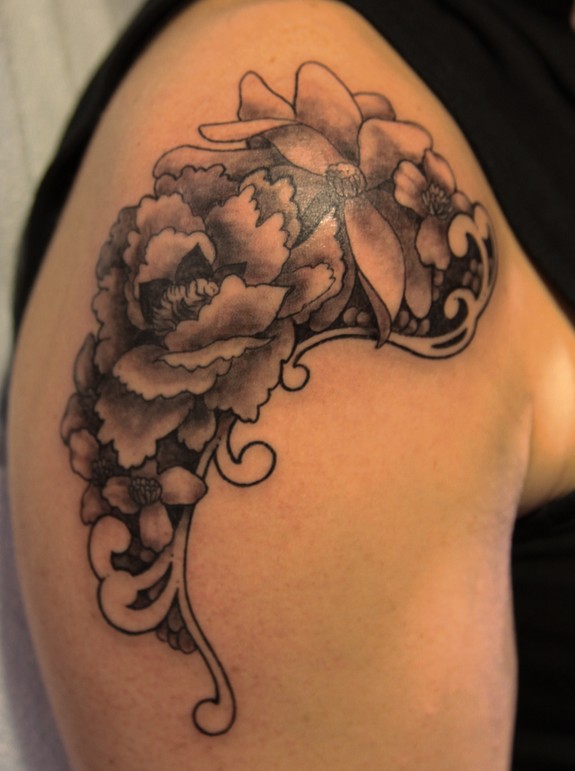 Black and Grey Flower Design by Gene Coffey: TattooNOW