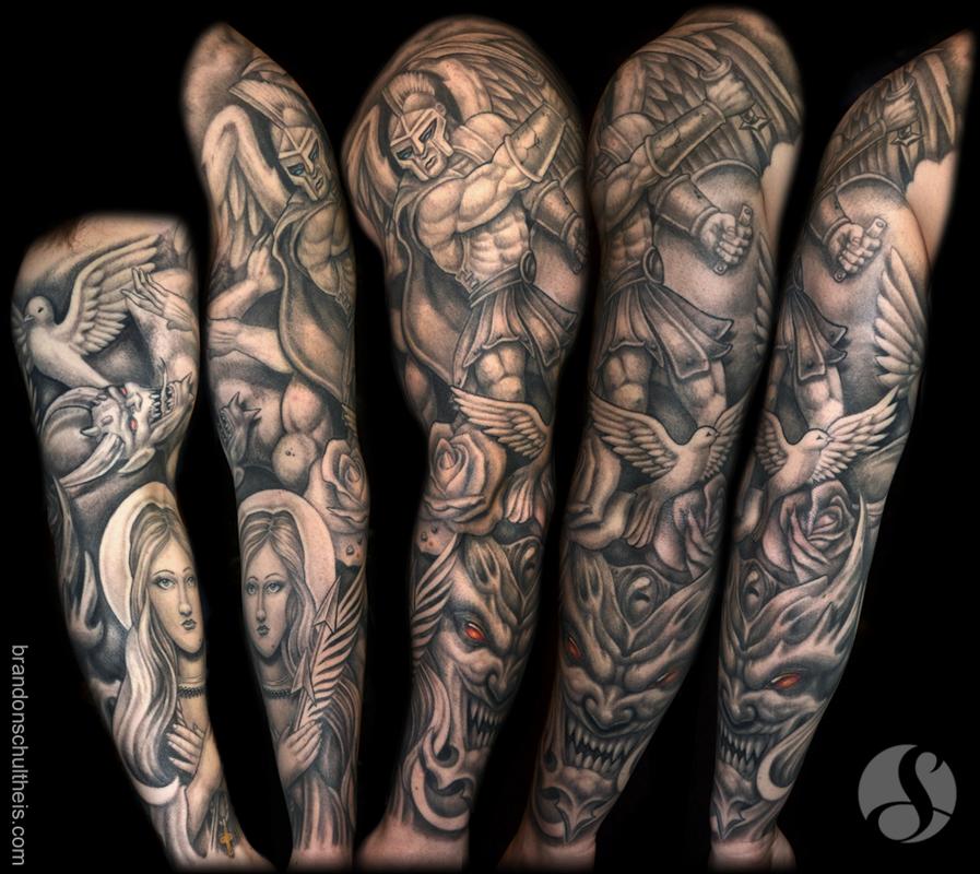 Good & Evil Sleeve by Brandon Schultheis TattooNOW