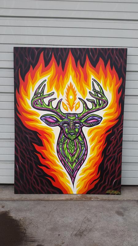 Tattoos - psychedelic deer acrylic painting on canvas - 115120