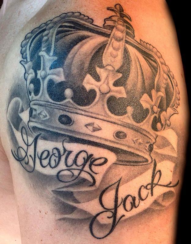 Black and grey crown with banner by Audi : Tattoos
