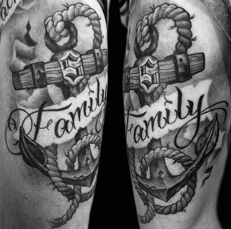 black and grey anchor with banner by audi tattoos black and grey anchor with banner by audi tattoos
