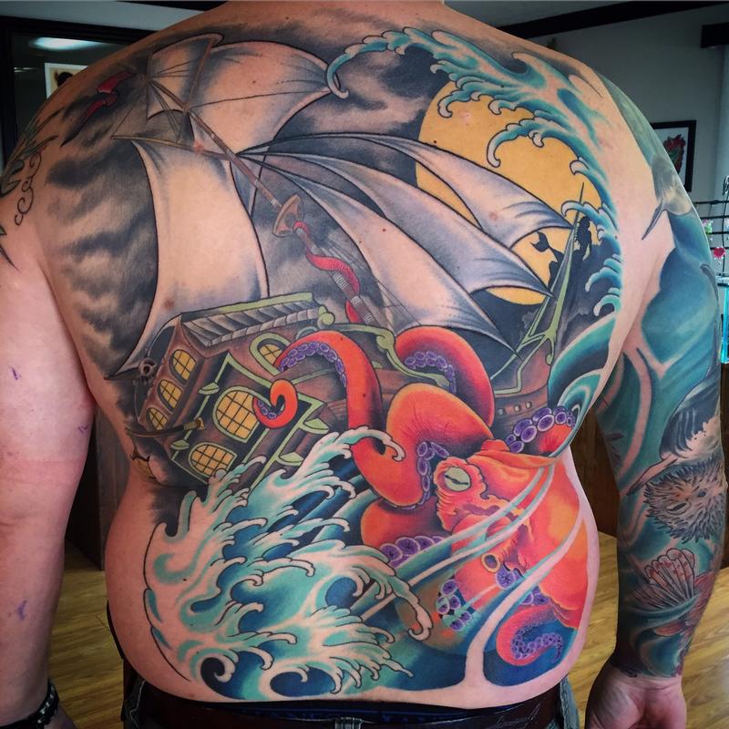 octopus clipper ship tattoo