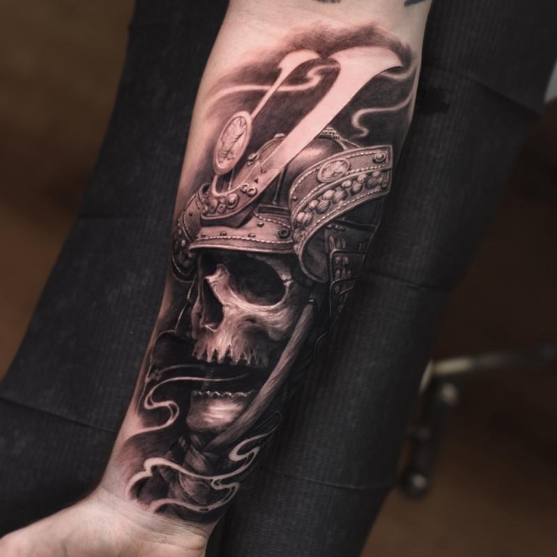 Samurai Skull Tattoo by Travis Greenough TattooNOW