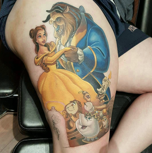 Beauty & The Beast Thigh Piece by Halo: TattooNOW