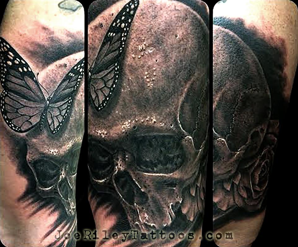 Skull and Butterfly Tattoo by Joe Riley: TattooNOW