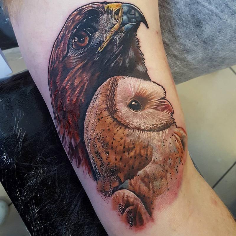 Owl &amp; Eagle by Kayley Jayne Warrington Tattoos